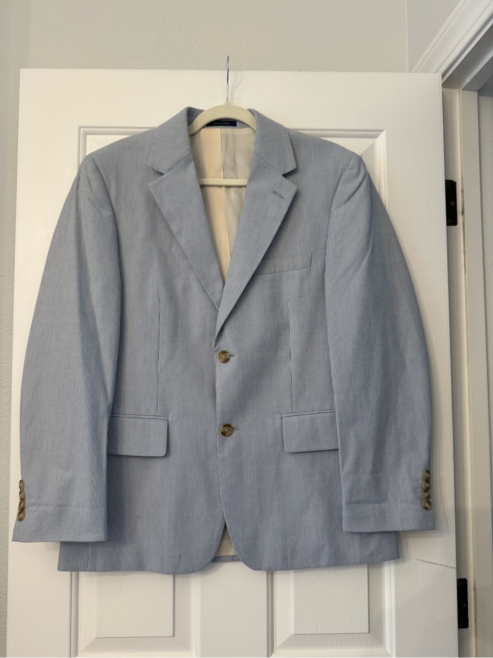Light Blue and White Striped Oversized Blazer